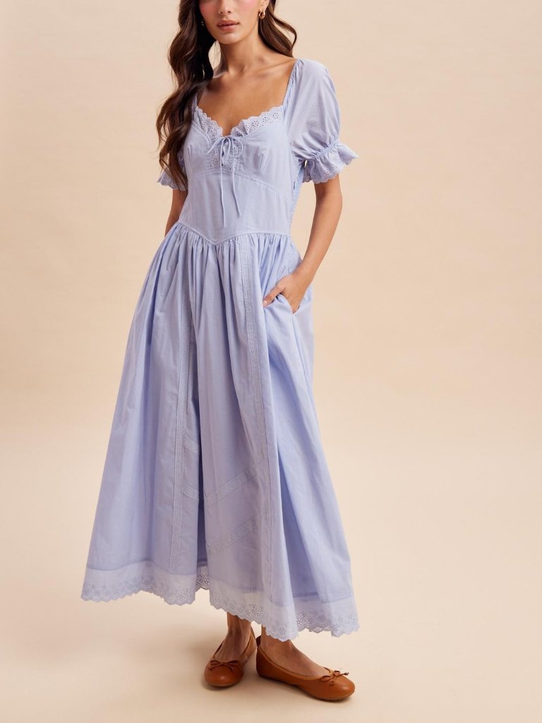 Lace Detail Cotton Blue Aura Maxi Dress